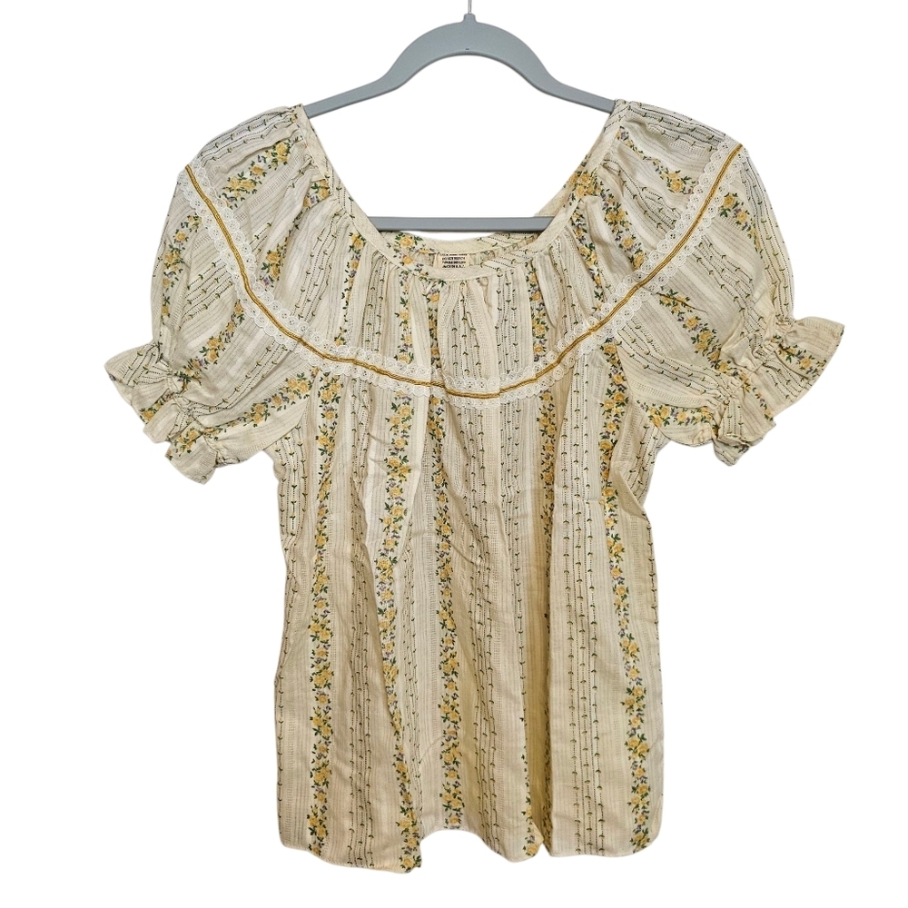 Vintage 70s Rockmount Ranch Wear Puff Sleeve Floral Cottagecore Blouse